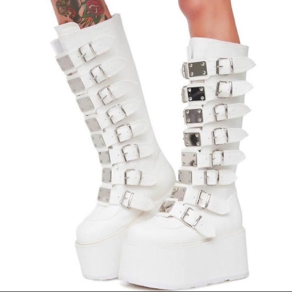 Demonia Morpheus White Platform Boots